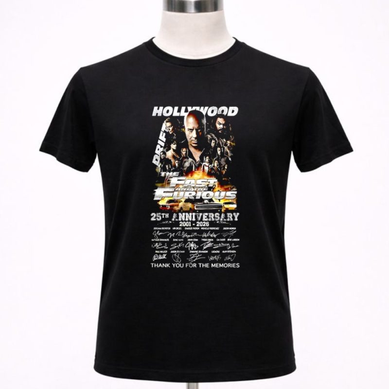 The Fast And The Furious 25th Anniversary 2001 2026 thank you for the memories signature 1 T Shirt.jpg