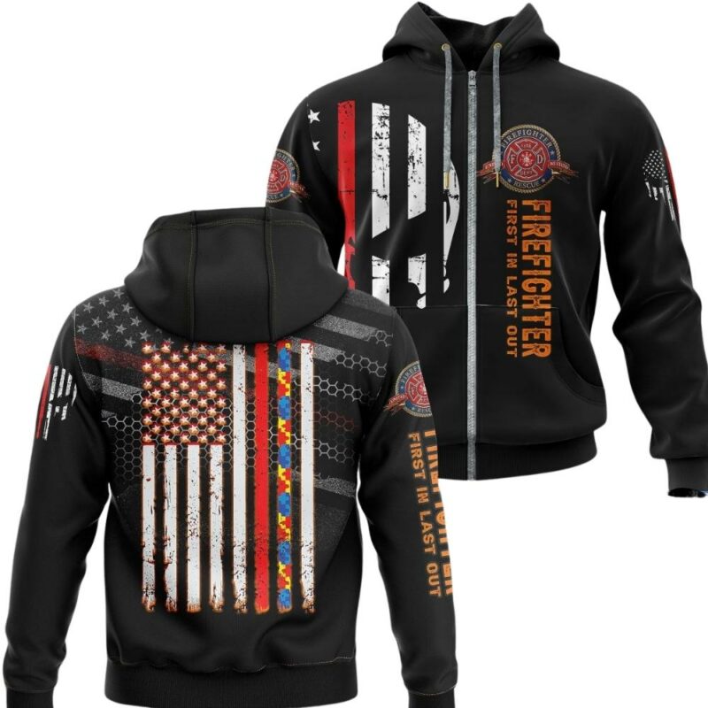 Thin Red Line Firefighter Support Autism 4Th July Flag 3D Hoodie 1