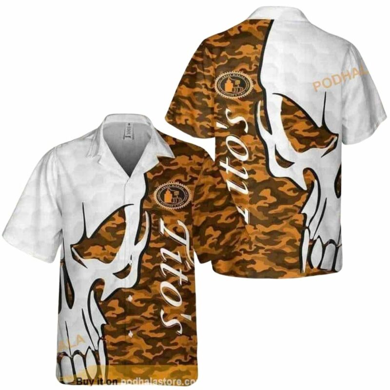 Titos handmade vodka skull camo pattern hawaiian shirt 1