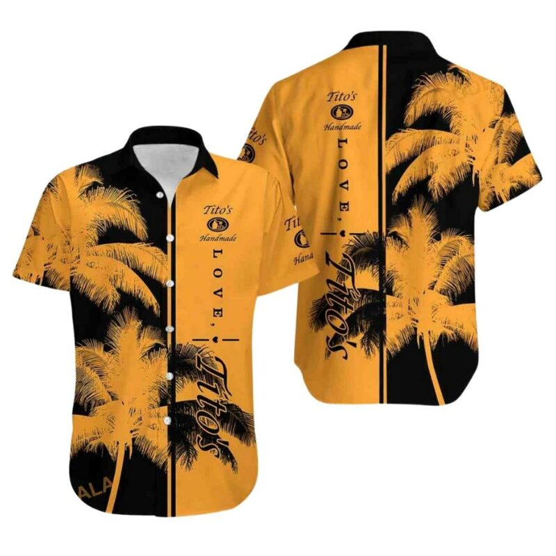 Titos vodka coconut black and orange hawaiian shirt 1