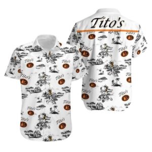 Tito's Vodka Coconut Flower Pattern Tropical Hawaiian Shirt