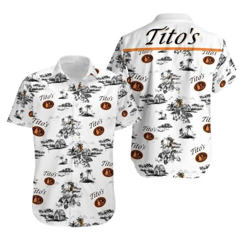 Titos vodka coconut flower pattern tropical hawaiian shirt 1