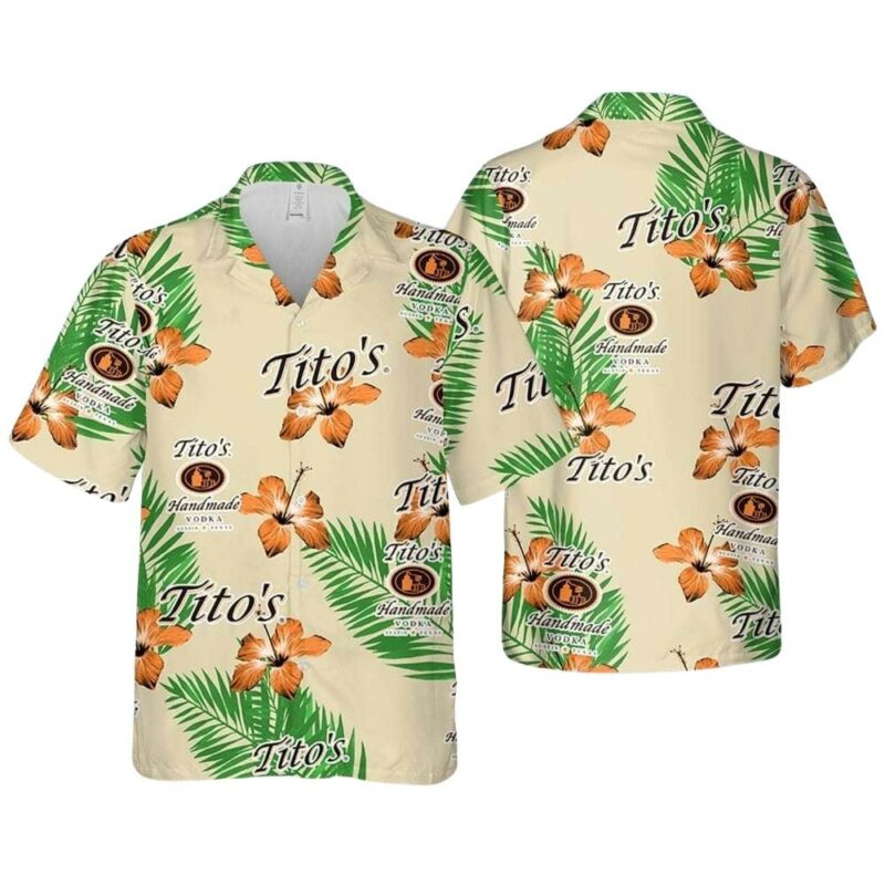 Titos vodka hibiscus flower pattern hawaiian shirt 1