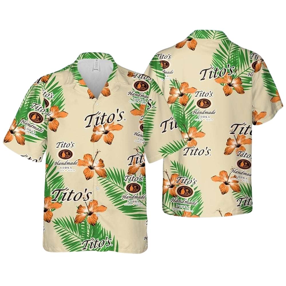 Titos vodka hibiscus flower pattern hawaiian shirt 1