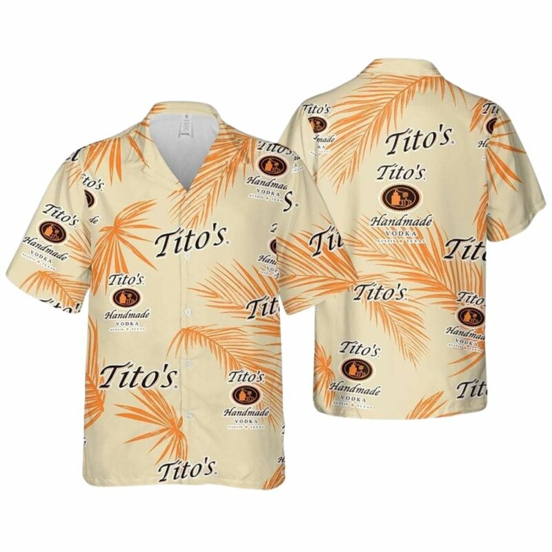 Titos vodka palm leaves pattern hawaiian shirt 1
