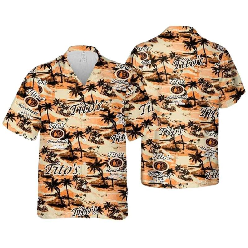 Titos vodka sea island coconut pattern tropical hawaiian shirt 1