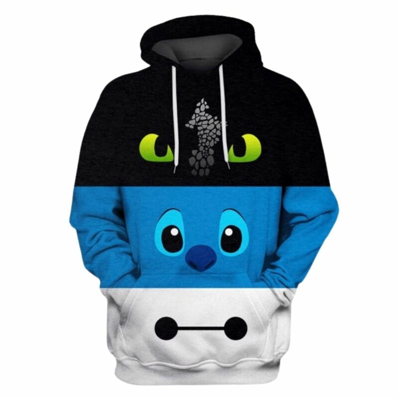Toothless stitch and baymax 3d hoodie 1