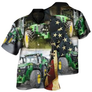 Tractor Independence Day Green Tractor Us Flag Hawaiian Shirt