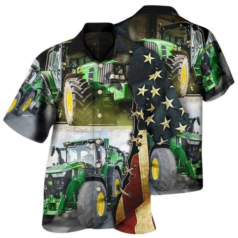Tractor independence day green tractor us flag hawaiian shirt 1