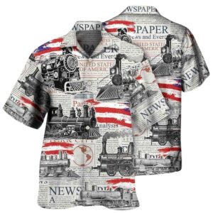 Train Independence Day Retro Train Us Flag Hawaiian Shirt
