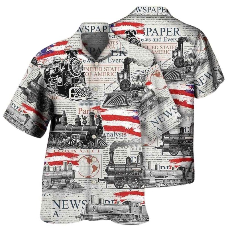 Train independence day retro train us flag hawaiian shirt 1