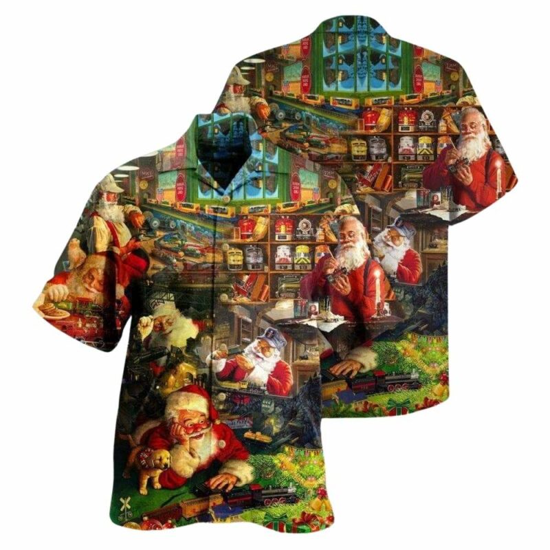 Train merry xmas santa toys train factory hawaiian shirt 1