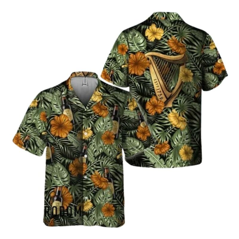 Tropical Flower With Palm Leaves Guinness Hawaiian Shirt