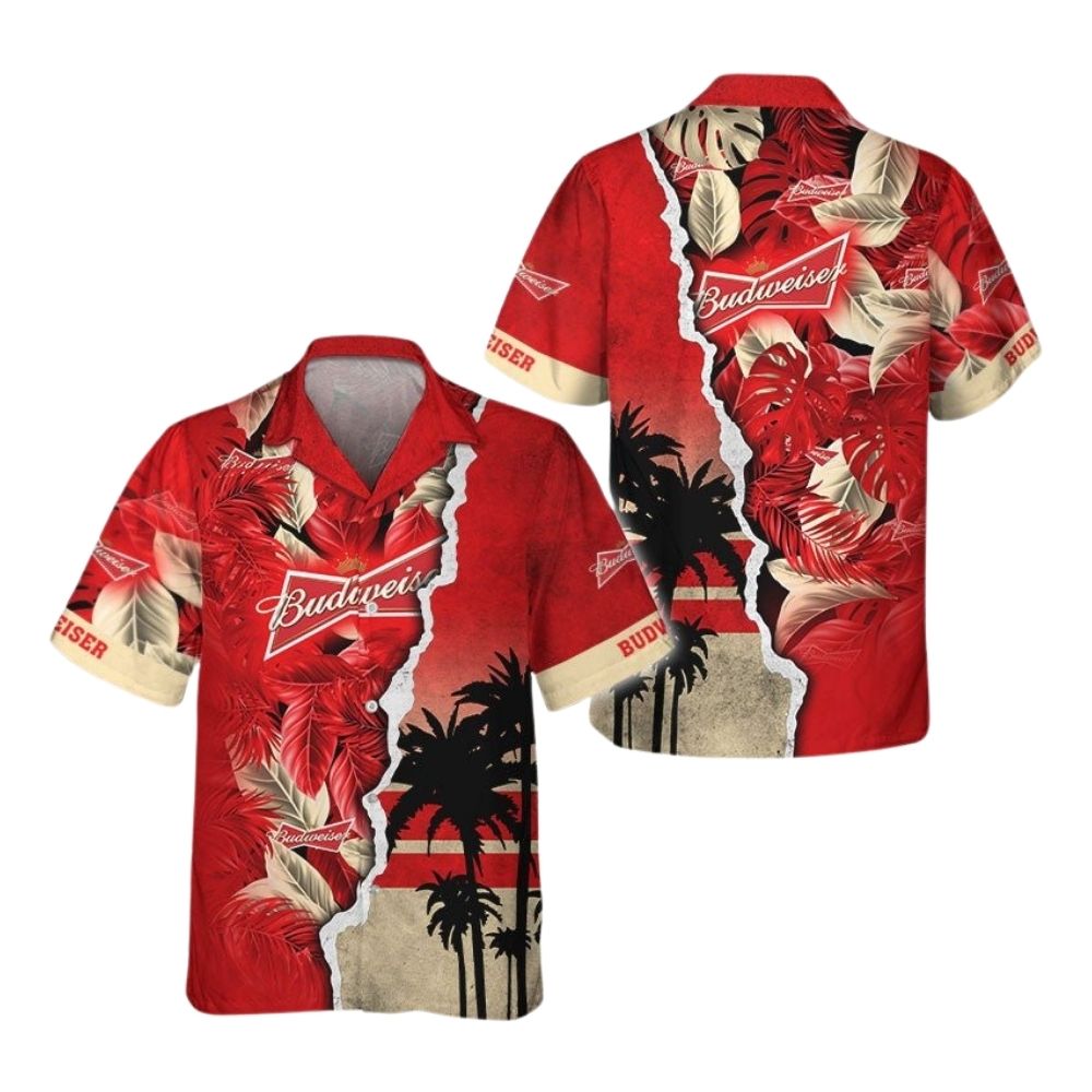 Tropical Torn Paper Budweiser Hawaiian Shirt