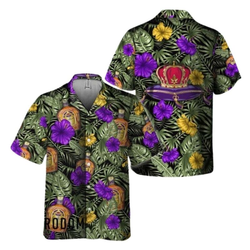 Tropical Flower With Palm Leaves Crown Royal Hawaiian Shirt 1