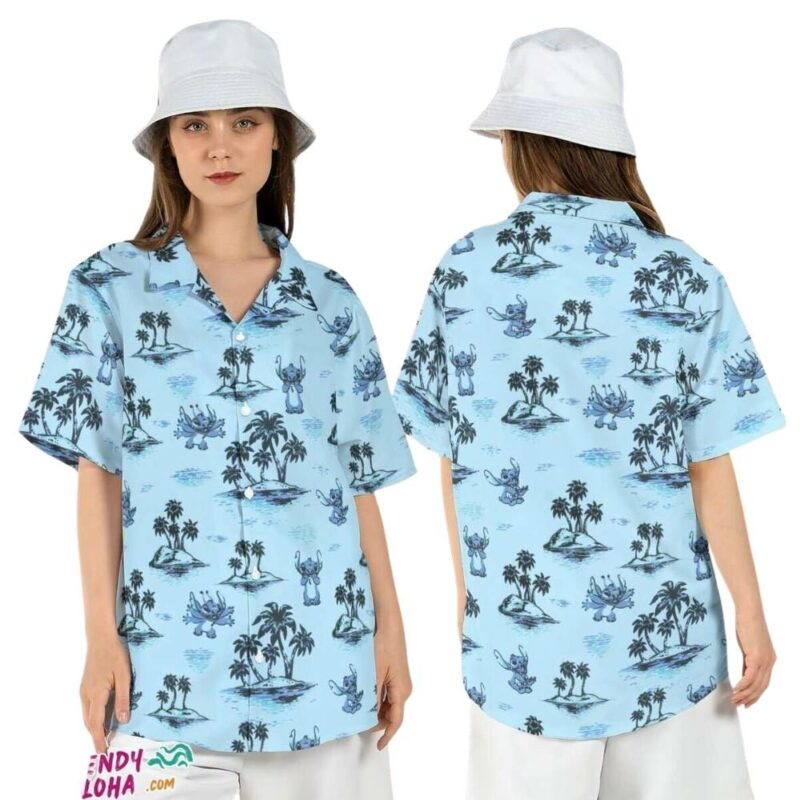 Tropical stitch palm tree beach summer disneyland hawaiian shirt 1