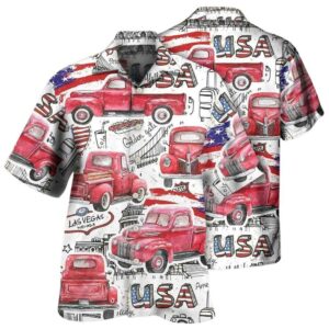 Truck Red Usa Flag Independence Day Hawaiian Shirt