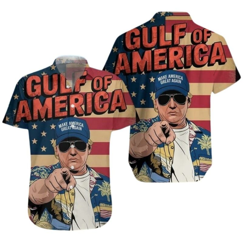 Trump gulf of america pointing hawaiian shirt 1