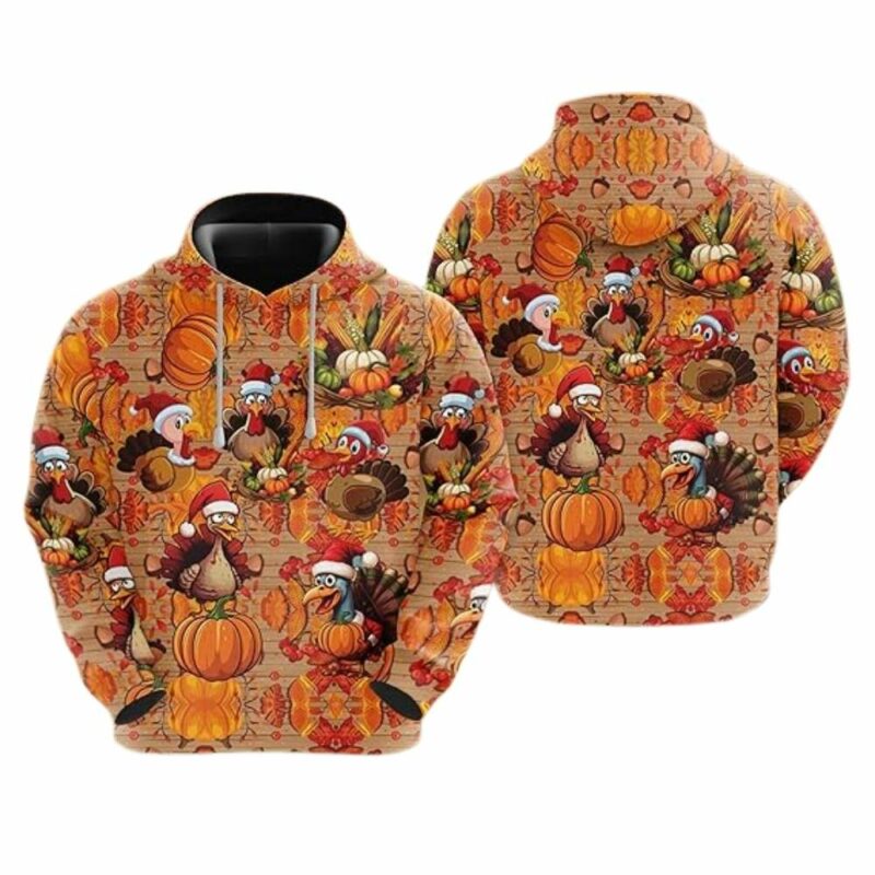 Turkey and pumpkin leaf christmas thanksgiving day 3d hoodie 1