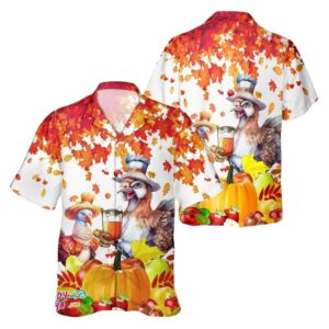 Turkey And Autumn Leaves Thanksgiving Day Hawaiian Shirt