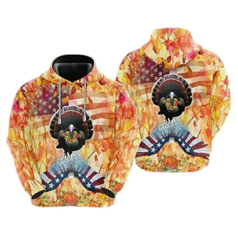 Turkey flag american leaf for thanksgiving day 3d hoodie 1