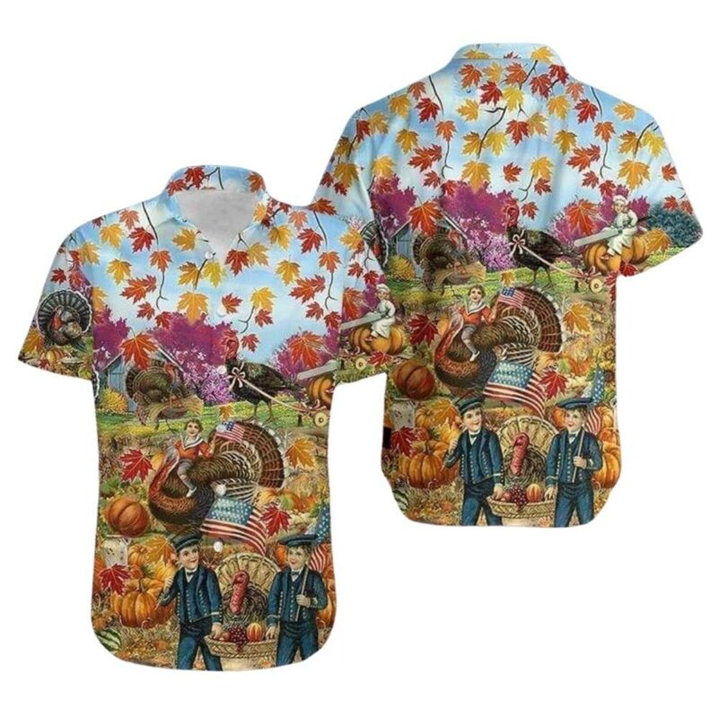 Turkey give thanks thanksgiving hawaiian shirt 1
