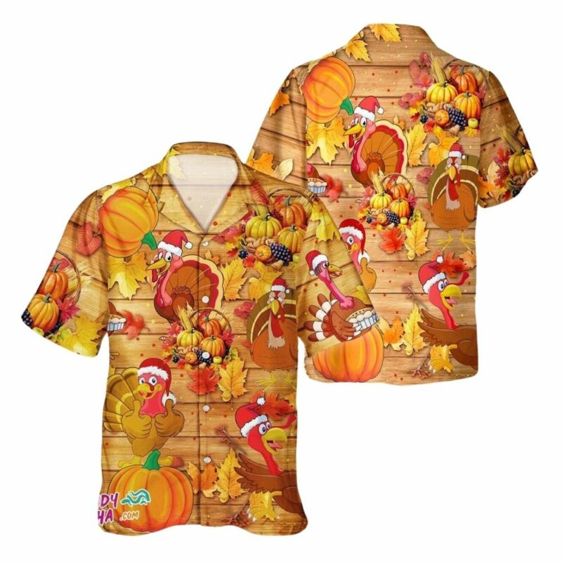 Turkey lovers thanksgiving pumpkin theme hawaiian shirt 1