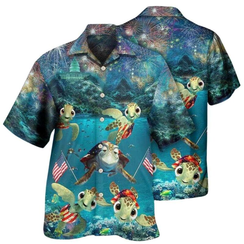 Turtle independence day celebrate under sea hawaiian shirt 1