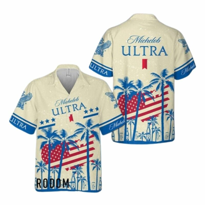 USA Flag Tropical Palm Tree Michelob Ultra Hawaiian Shirt