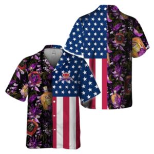 US Flag Crown Royal Tropical Flowers Hawaiian Shirt