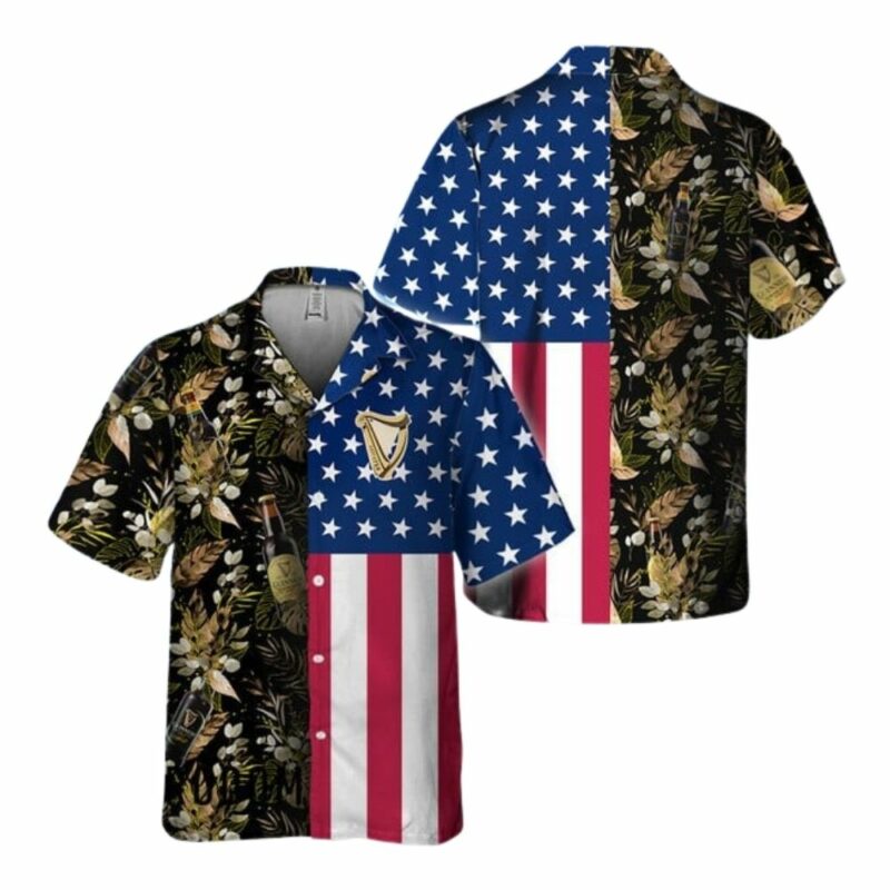 Us Flag Guinness Beer Tropical Flowers Hawaiian Shirt 1