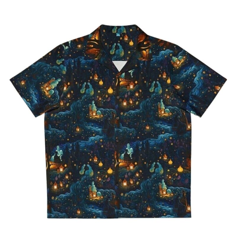 Van gogh inspired spooky graveyard halloween hawaiian shirt 1