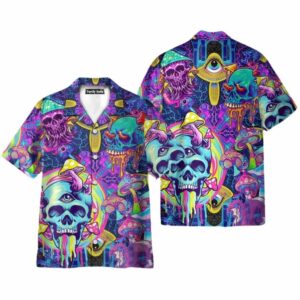 Vaporwave Psychedelic Hippie Skull And Mushrooms Hawaiian Shirt