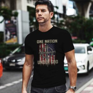 Vintage American Flag Nail Cross With Thorn Crown One Nation Under God 4 T Shirt