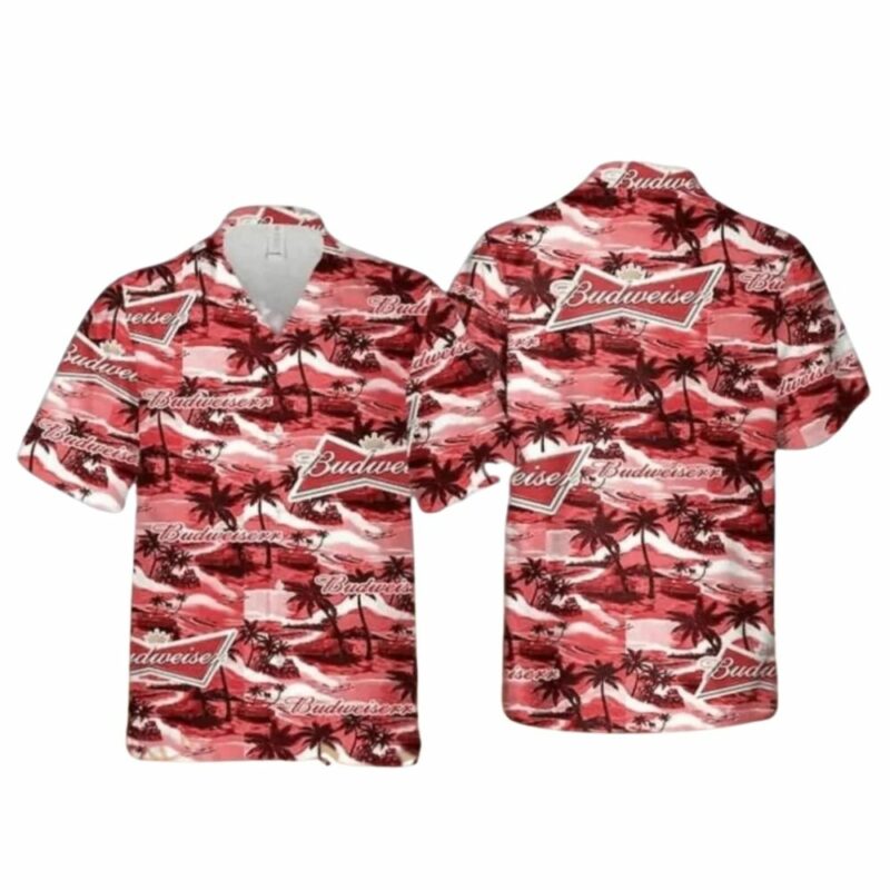 Vintage Budweiser Sea Island Pattern Tropical Hawaiian Shirt