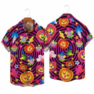 Vintage Halloween Psychedelic Hippie Pumpkins And Clowns Hawaiian Shirt