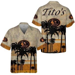 Vintage Tito's Handmade Vodka Palm Tree Beach Hawaiian Shirt