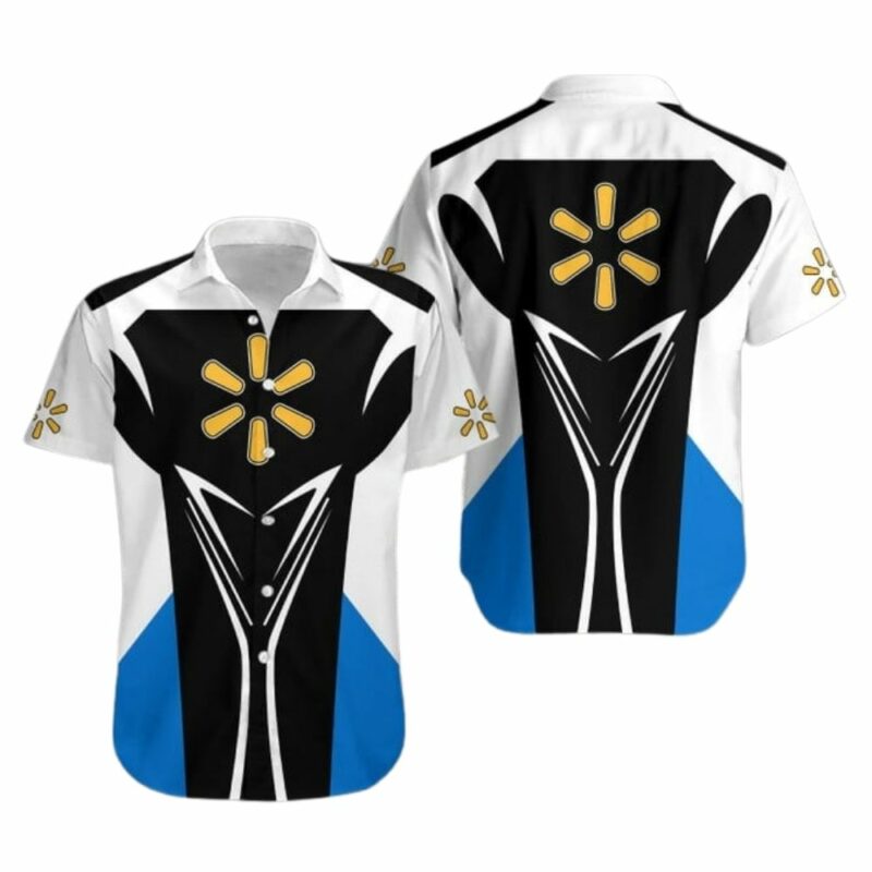 Walmart logo black white and blue uniform hawaiian shirt 1