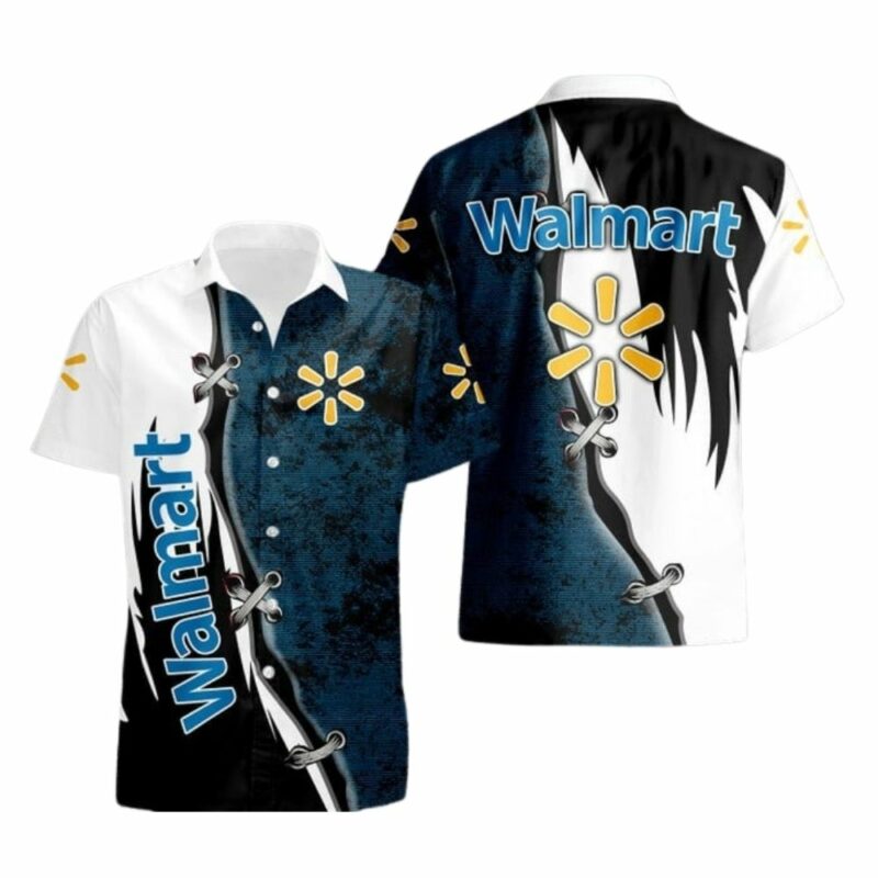 Walmart logo grunge black and white hawaiian shirt 1
