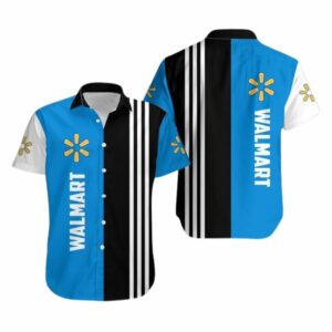 Walmart Logo Stripe Black White And Blue Hawaiian Shirt