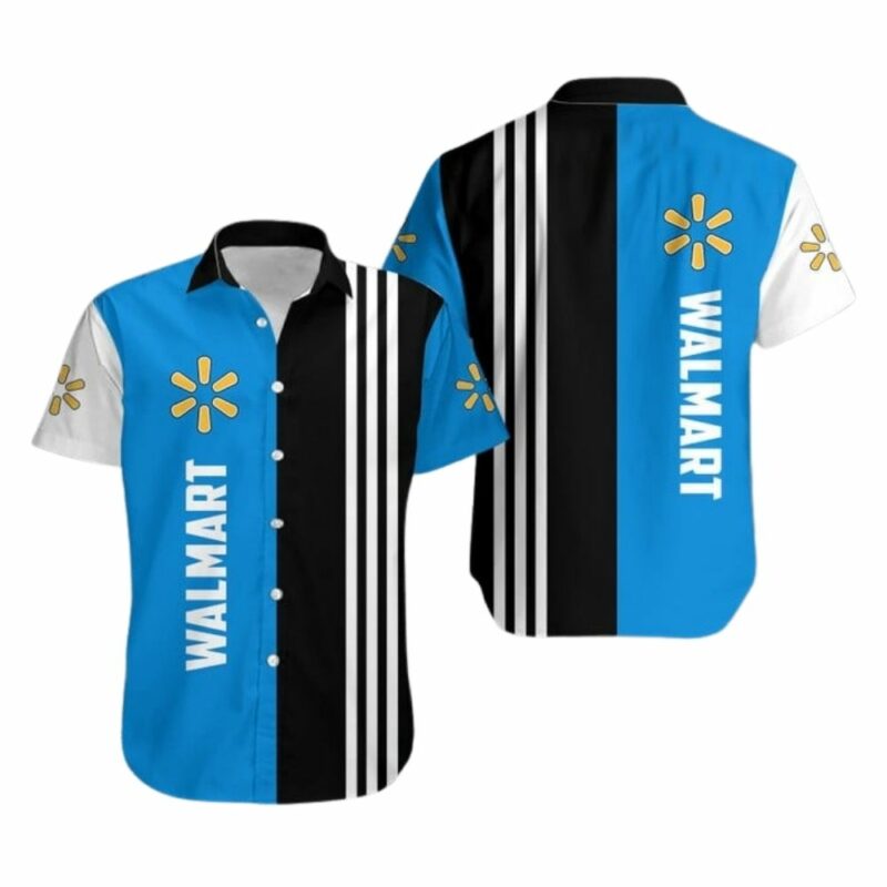 Walmart logo stripe black white and blue hawaiian shirt 1