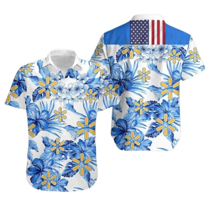 Walmart many logo with floral flower pattern hawaiian shirt 1