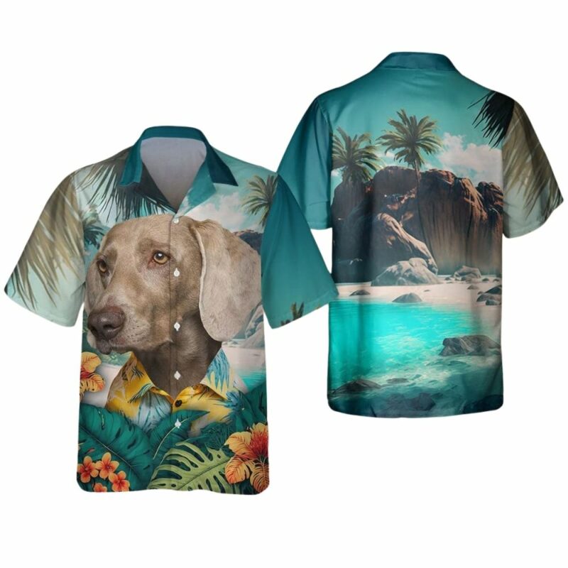 Weimaraner silver ghost beauty floral tropical hawaiian shirt 1