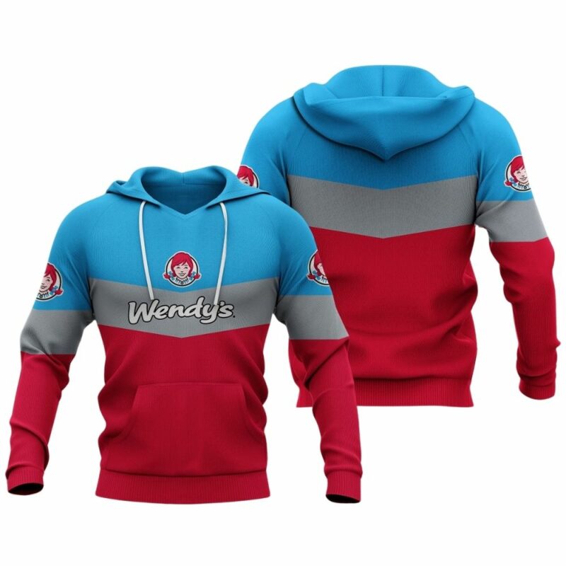 Wendys Logo Blue Gray And Red All Over Print Hoodie