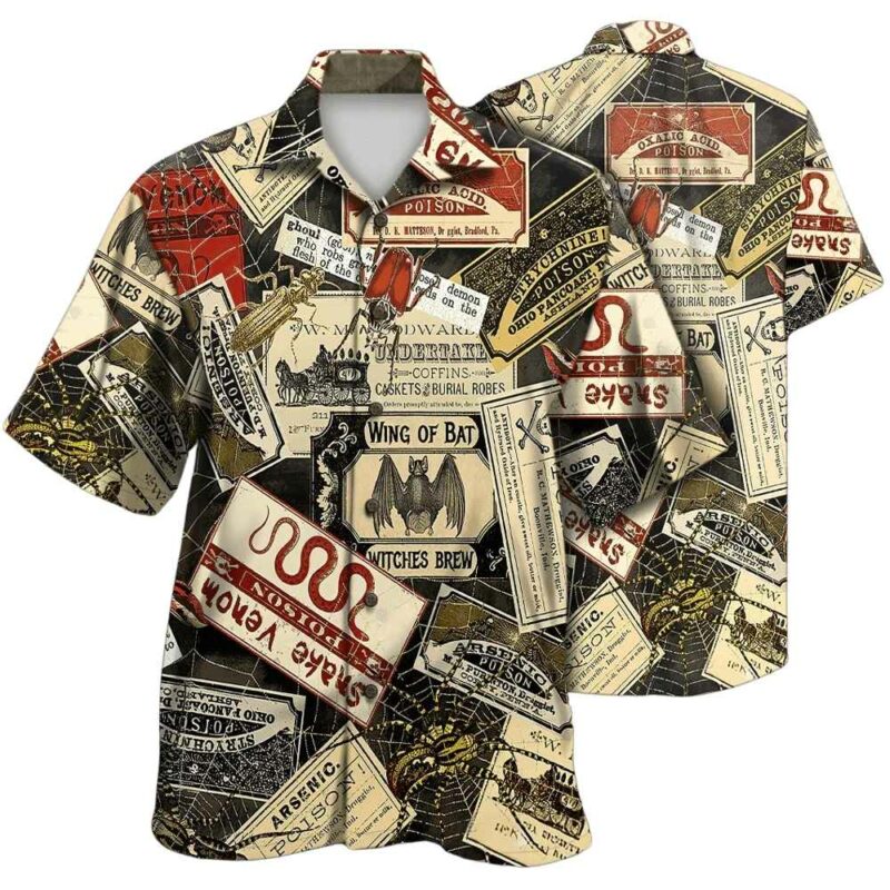 Wicked witches poison label hawaiian shirt 1